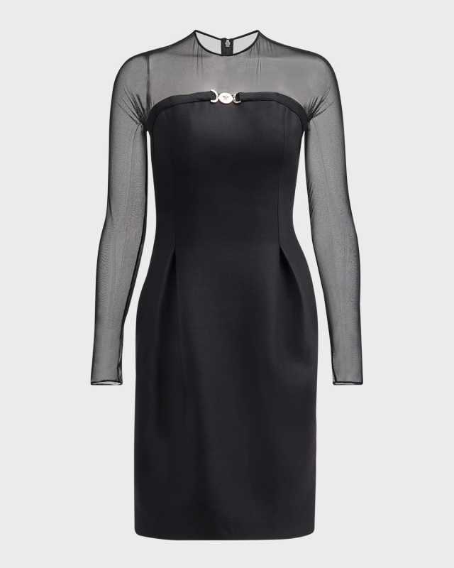 Long-Sleeve Illusion Fit-&-Flare Mini Dress